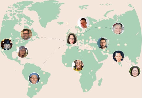World map with users all over the globe chatting about code.